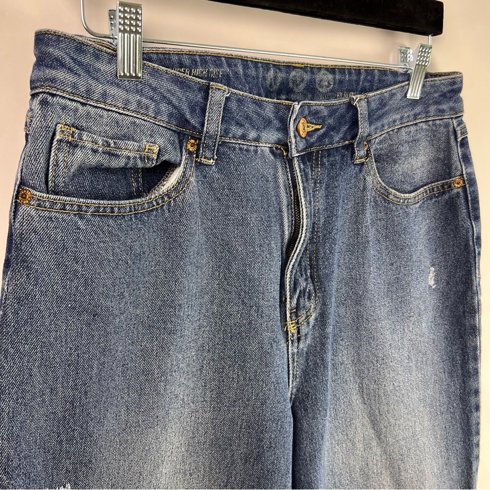 By Rewash Super High Rise Mom Jeans Blue Distressed Raw Hem Eco 11/30 - Picture 4 of 10